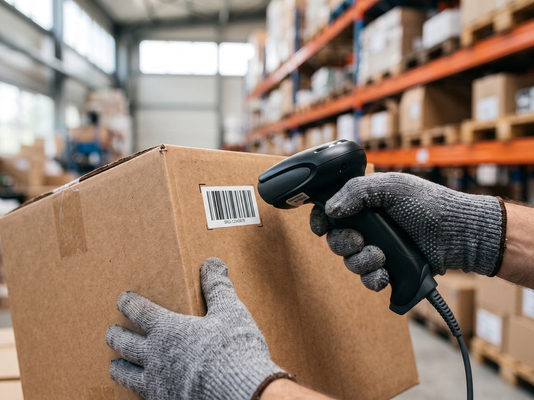 A carton being scanned before dispatch